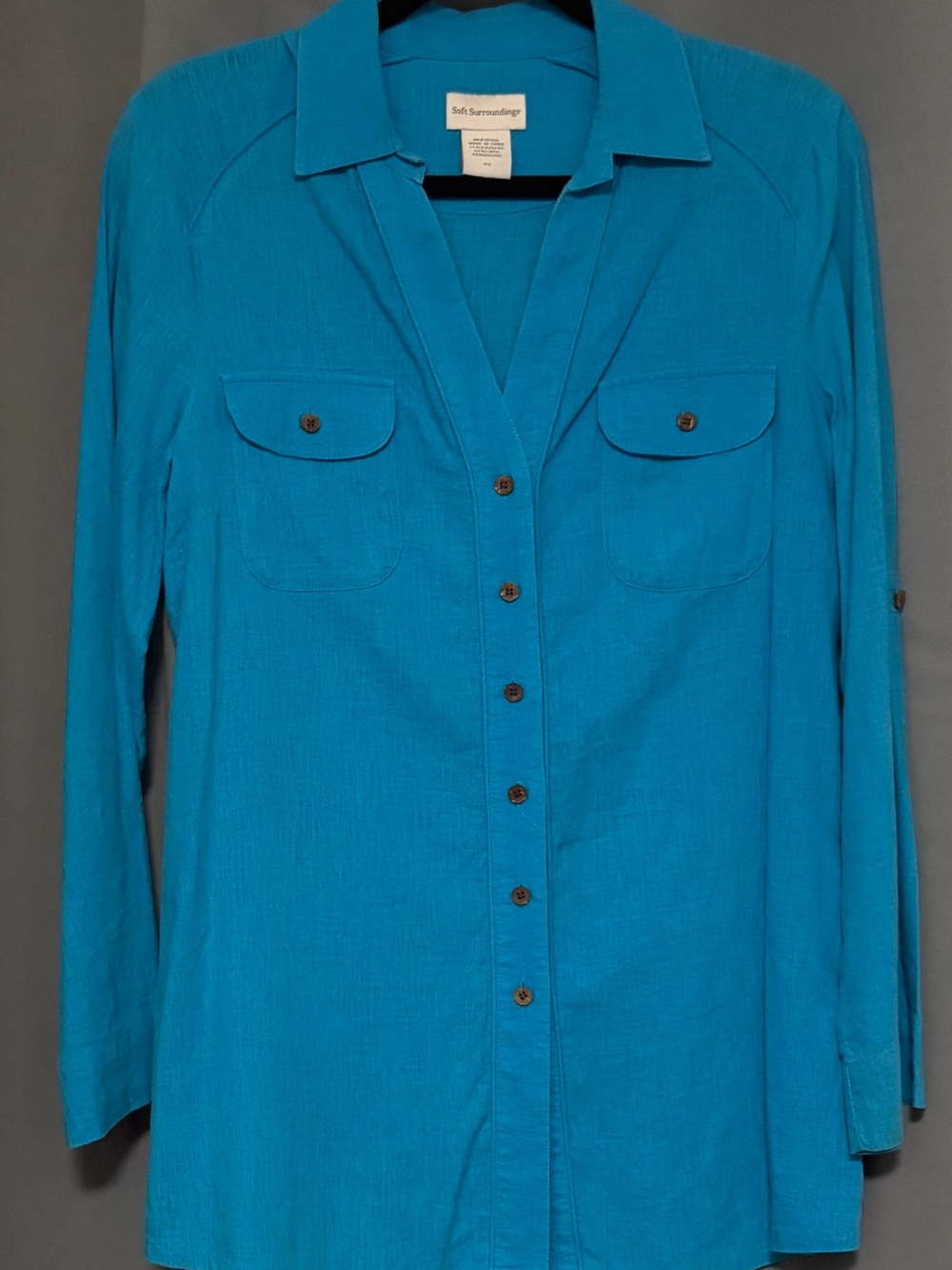 Soft Surroundings Teal Button-Front Utility Shirt